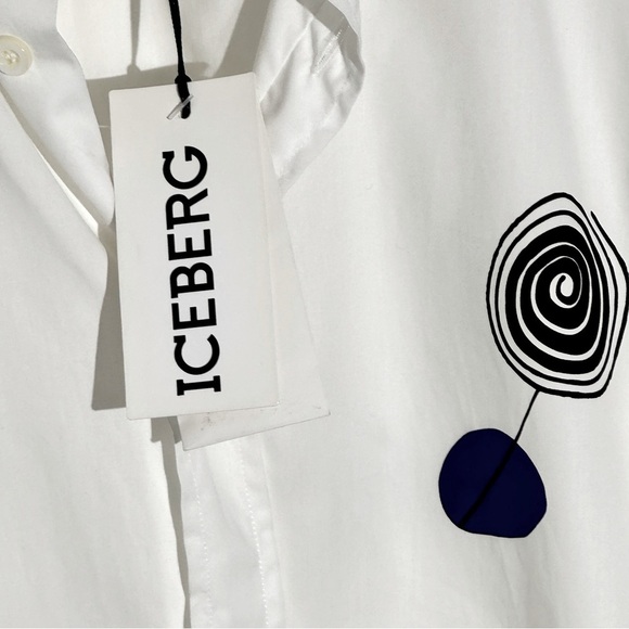 NWT Iceberg White Button Up Shirt With Abstract Print Size S - Picture 3 of 6